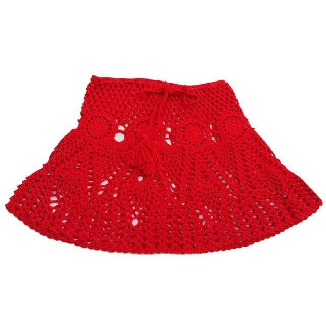 Sexy summer crochet swimwear floral mini skirt