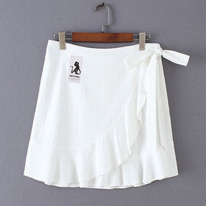 Solid Ruffles  Bandage  Lace Up  Short Skirt