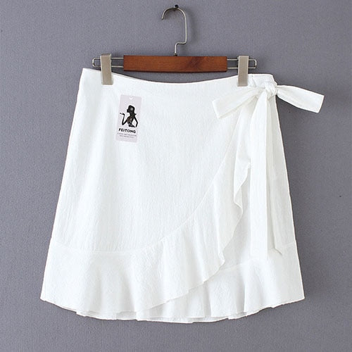 Solid Ruffles  Bandage  Lace Up  Short Skirt