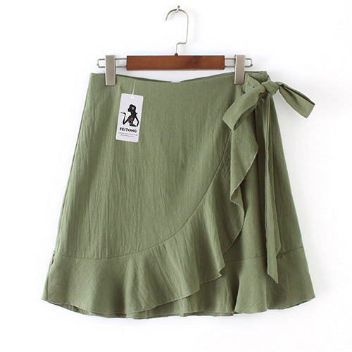 Solid Ruffles  Bandage  Lace Up  Short Skirt