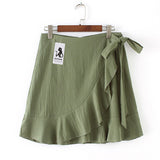 Solid Ruffles  Bandage  Lace Up  Short Skirt