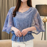 fashion woman blouses 2019 Summer New Chiffon Blouse Cotton Edge Lace Blouses Shirt Butterfly Flowe Women Shirt tops 4073 50