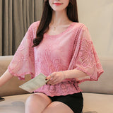 fashion woman blouses 2019 Summer New Chiffon Blouse Cotton Edge Lace Blouses Shirt Butterfly Flowe Women Shirt tops 4073 50