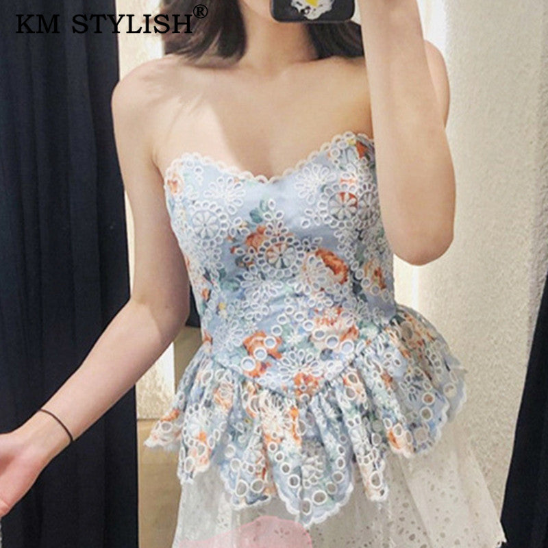 Zimm Summer New Sweet Lady Printed Tube Top