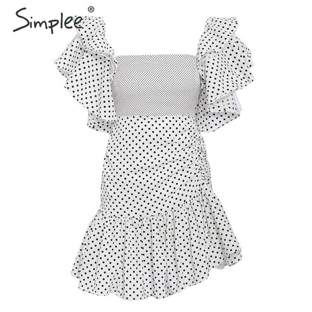 Square neck ruffle sleeve puff dress Sexy polka dot print dresses