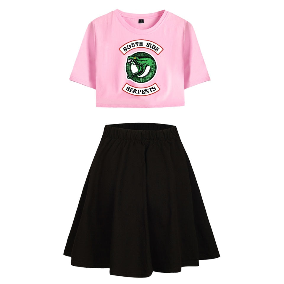 Riverdale Southside Serpents Two Piece Sets Women  Short Sleeve Navel Clothes