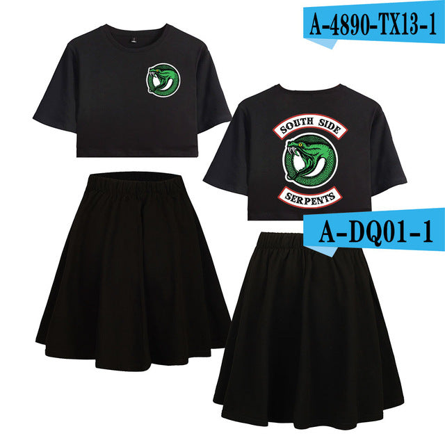 Riverdale Southside Serpents Two Piece Sets Women  Short Sleeve Navel Clothes