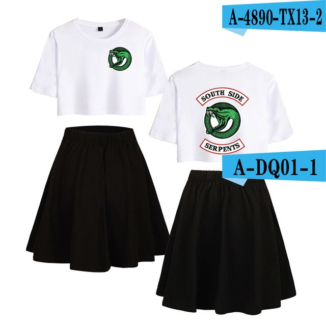 Riverdale Southside Serpents Two Piece Sets Women  Short Sleeve Navel Clothes