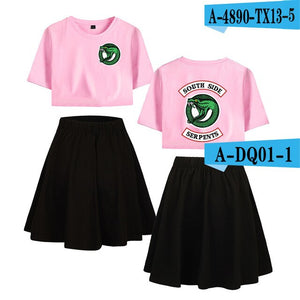 Riverdale Southside Serpents Two Piece Sets Women  Short Sleeve Navel Clothes