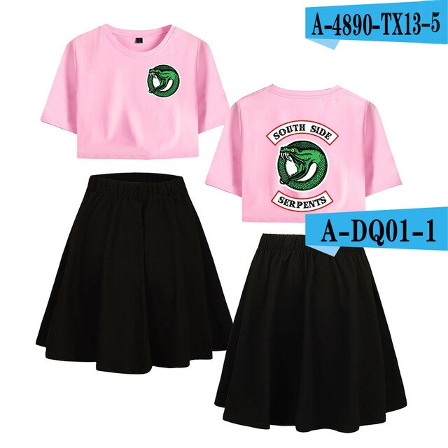 Riverdale Southside Serpents Two Piece Sets Women  Short Sleeve Navel Clothes