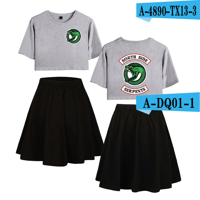 Riverdale Southside Serpents Two Piece Sets Women  Short Sleeve Navel Clothes