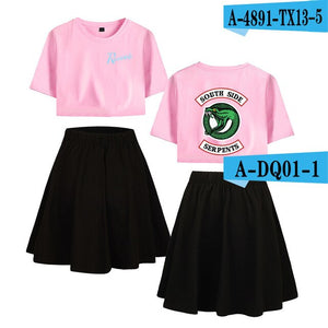 Riverdale Southside Serpents Two Piece Sets Women  Short Sleeve Navel Clothes