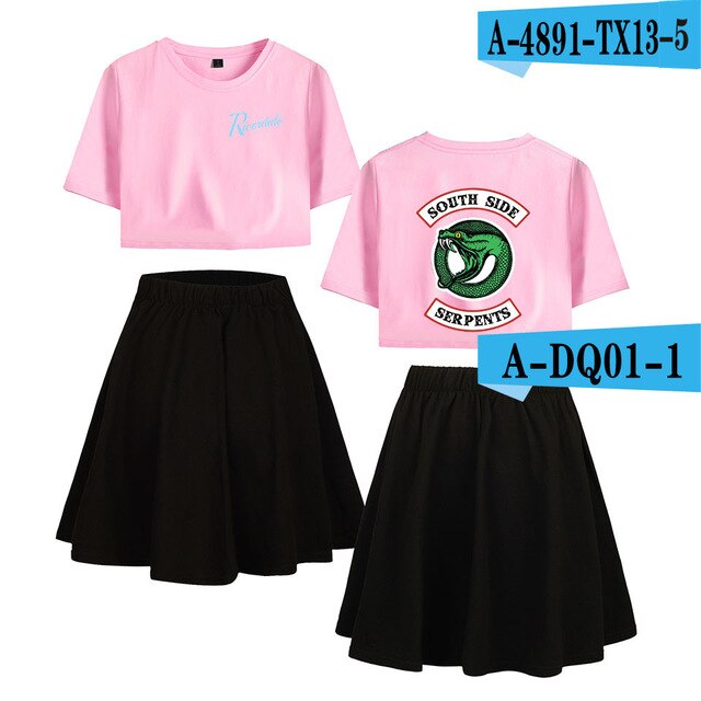 Riverdale Southside Serpents Two Piece Sets Women  Short Sleeve Navel Clothes
