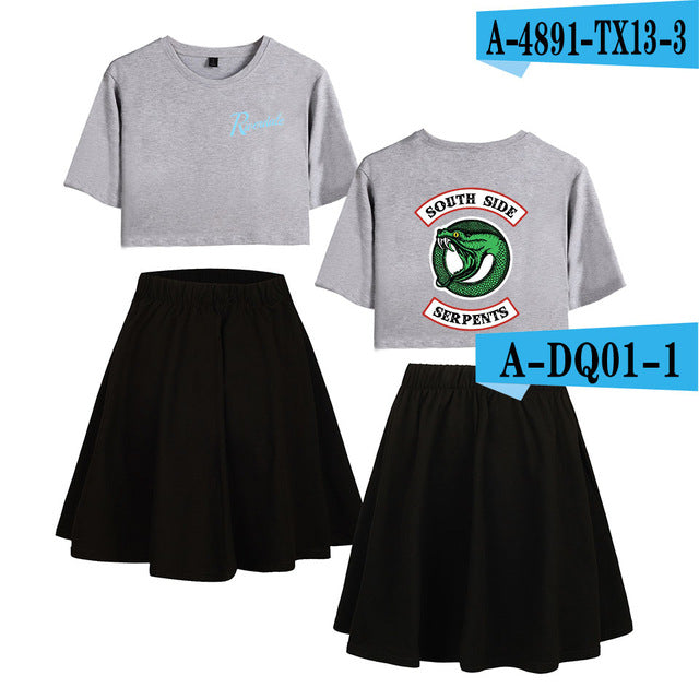 Riverdale Southside Serpents Two Piece Sets Women  Short Sleeve Navel Clothes