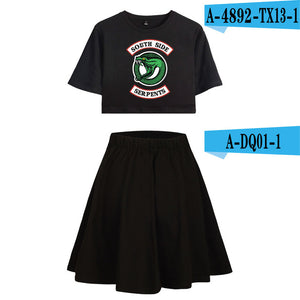 Riverdale Southside Serpents Two Piece Sets Women  Short Sleeve Navel Clothes