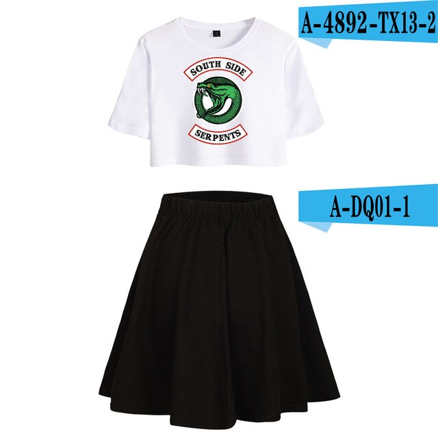 Riverdale Southside Serpents Two Piece Sets Women  Short Sleeve Navel Clothes