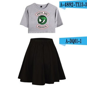Riverdale Southside Serpents Two Piece Sets Women  Short Sleeve Navel Clothes