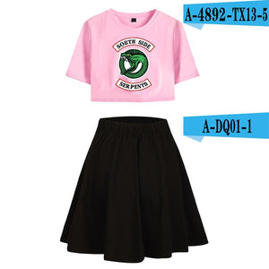 Riverdale Southside Serpents Two Piece Sets Women  Short Sleeve Navel Clothes