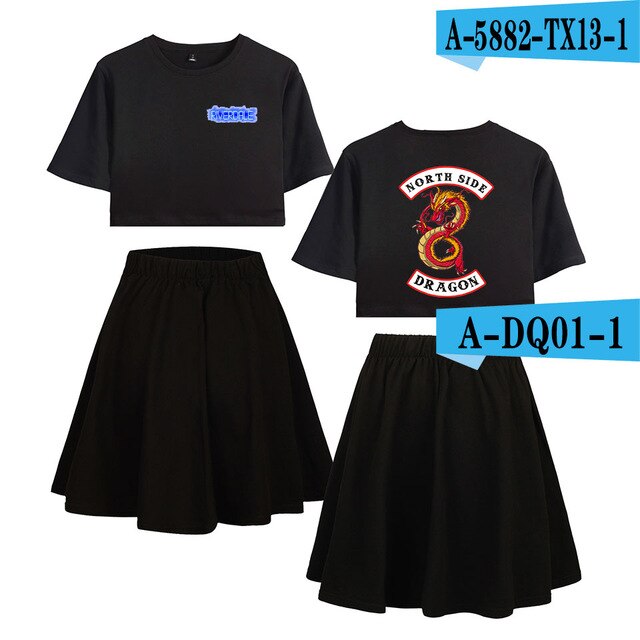 Riverdale Southside Serpents Two Piece Sets Women  Short Sleeve Navel Clothes