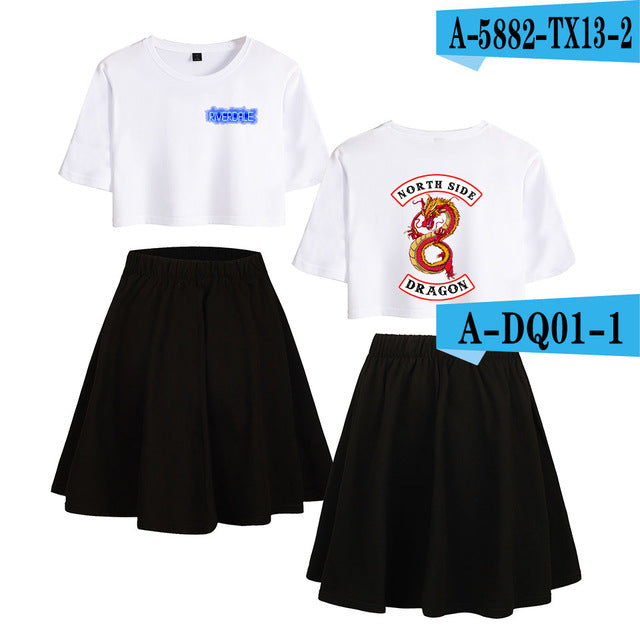 Riverdale Southside Serpents Two Piece Sets Women  Short Sleeve Navel Clothes