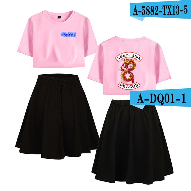 Riverdale Southside Serpents Two Piece Sets Women  Short Sleeve Navel Clothes