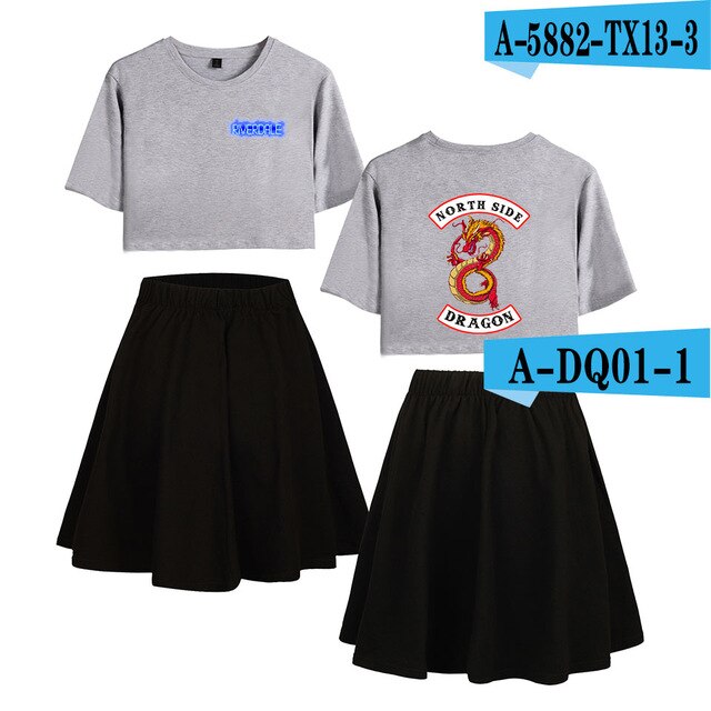 Riverdale Southside Serpents Two Piece Sets Women  Short Sleeve Navel Clothes