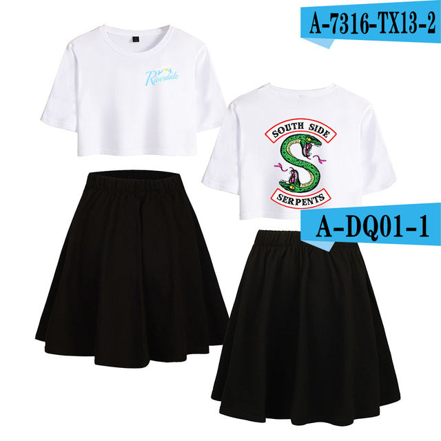 Riverdale Southside Serpents Two Piece Sets Women  Short Sleeve Navel Clothes