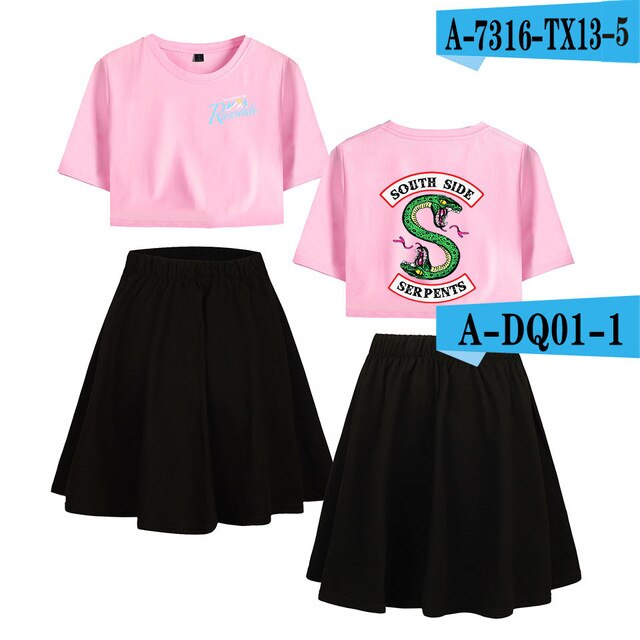 Riverdale Southside Serpents Two Piece Sets Women  Short Sleeve Navel Clothes