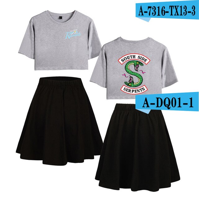 Riverdale Southside Serpents Two Piece Sets Women  Short Sleeve Navel Clothes