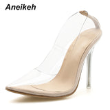 Transparent Pumps Sandals Perspex Heel Stilettos High Heels Point Toes