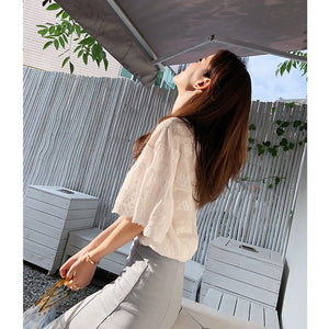 Mishow new short sleeve blouses white floral V neck shirts